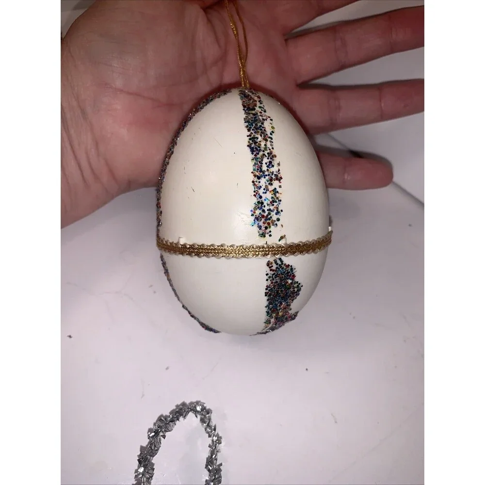 Vintage Egg Shape Diorama Christmas Ornaments Santa Angel Bottlebrush READ
